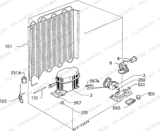 Взрыв-схема холодильника Zanussi ZVC140T - Схема узла Cooling system 017